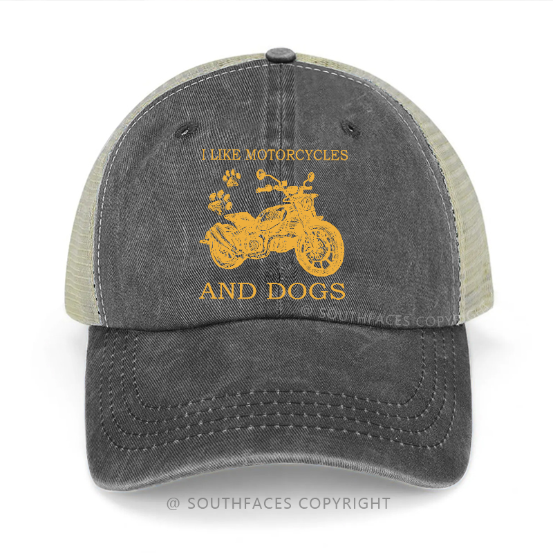 I Like Motorcycles And Dogs Print Custom Trucker Cap