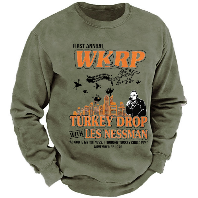 First Annual WKRP Happy Thanksgiving From Wod Turkey Drop With Les Nessman Sweatshirt