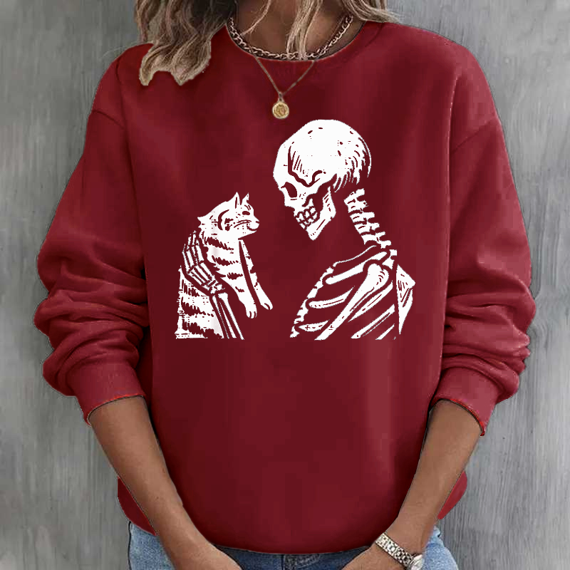 Skeleton Cat Cute Kitten Funny Halloween  Women  Sweatshirt