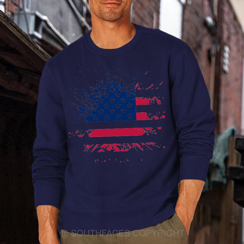 American Colorful Shabby Flag Print Sweatshirt