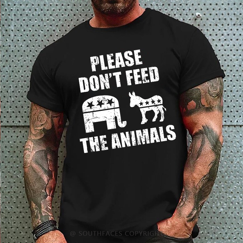 Please Don't Feed The Animals (Donkey And Elephant) Print T-shirt