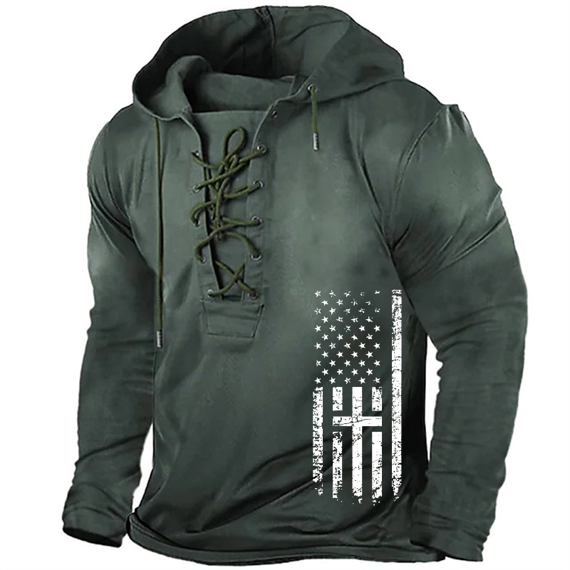 Christian Cross American Flag Retro Hoodie