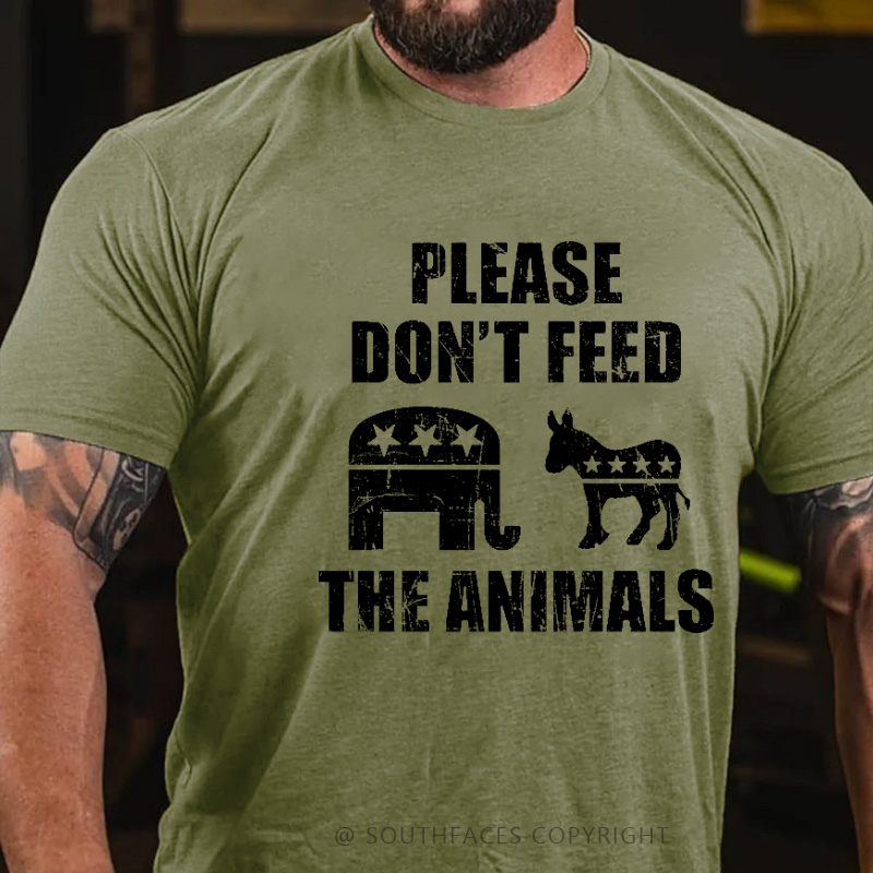 Please Don't Feed The Animals (Donkey And Elephant) Print T-shirt