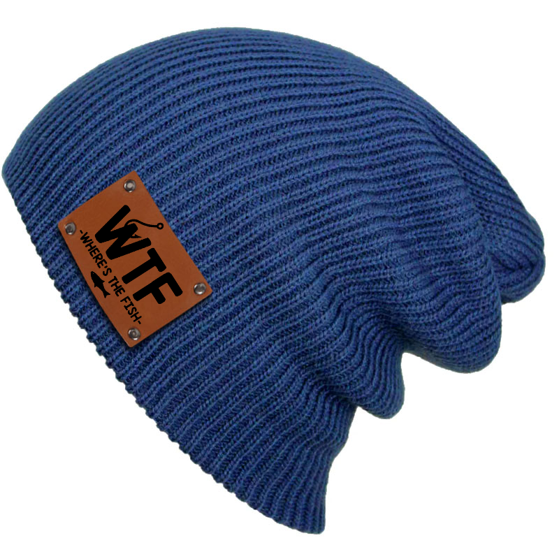 WTF - Where Is Fish Engraved Ieather Trim Beanie