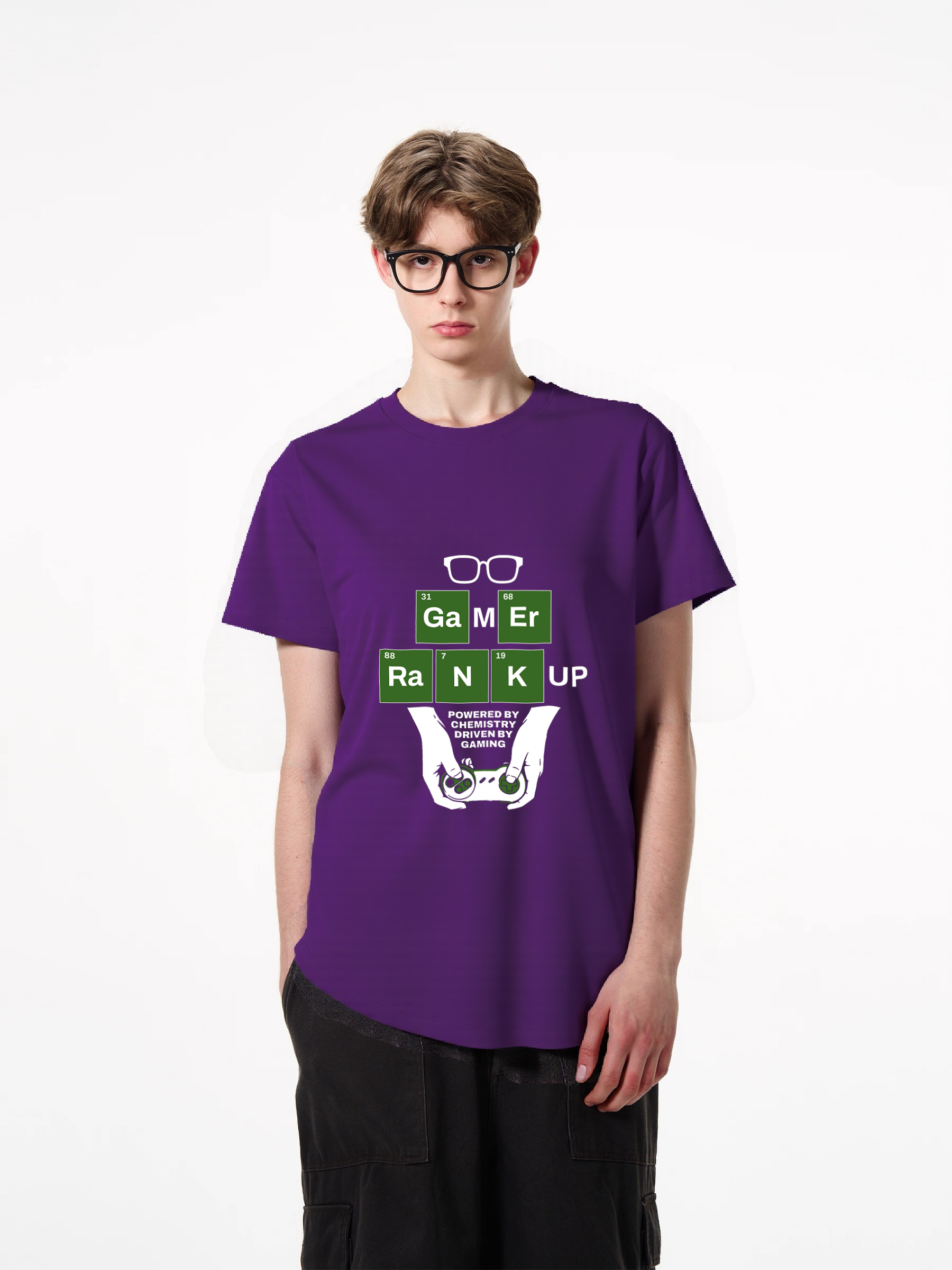 1pcs Gamer Elements T Shirt with Glasses Print Trendy Design in Various Colors 180g Pure Cotton Tee Featuring Rank Up and Controller Graphic Perfect for Gaming Enthusiasts Fun and Functional Timeless Designs