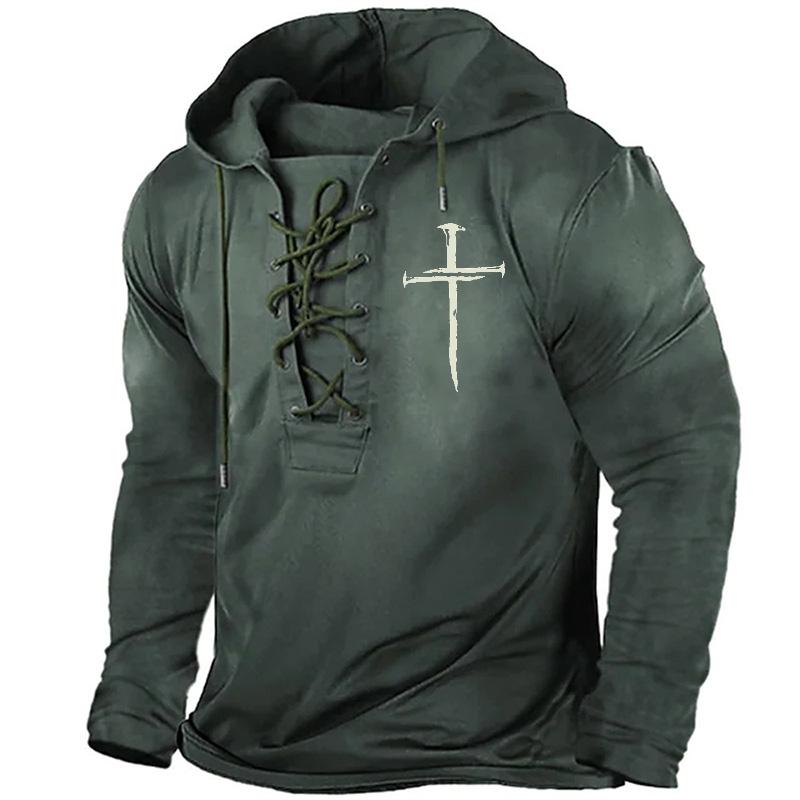 Classic Christian Cross Print Retro Hoodie