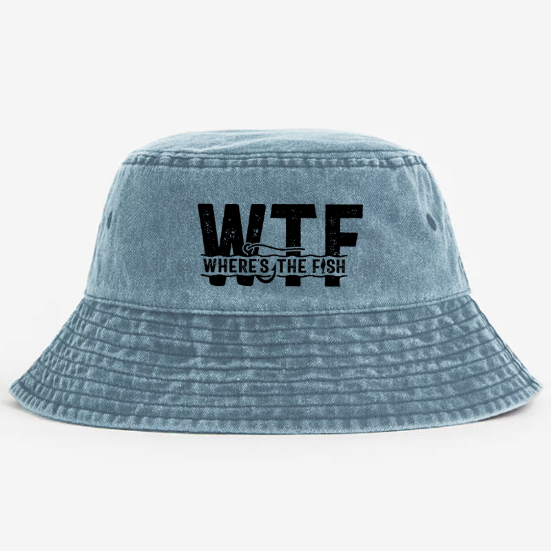 WTF Where's The Fish Funny Print Bucket Hat