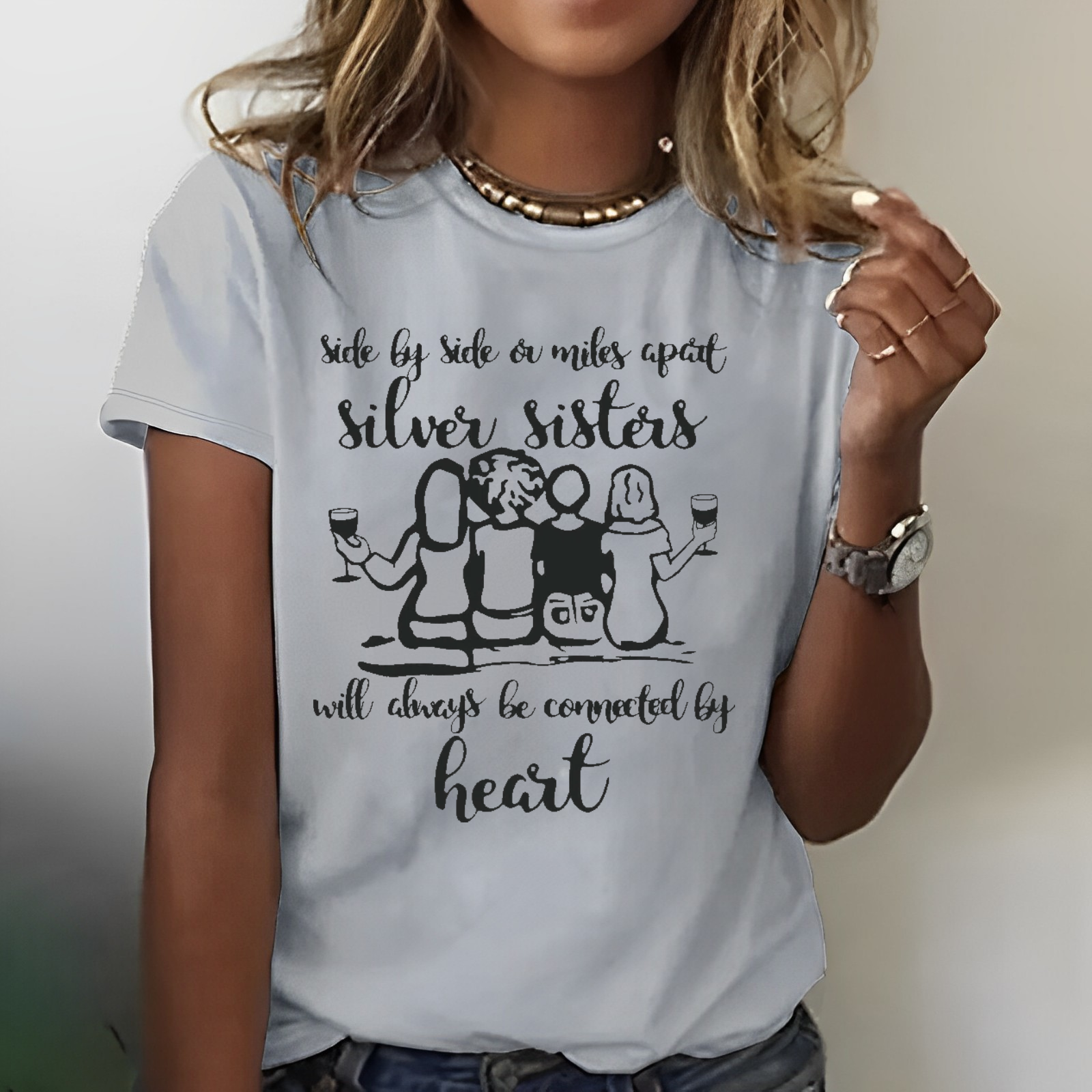 Side By Side A Miles Apart Silves Sisters T-shirt