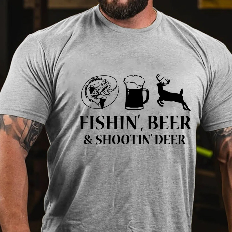Fishin', Beer & Shootin' Deer Funny Print T-shirt