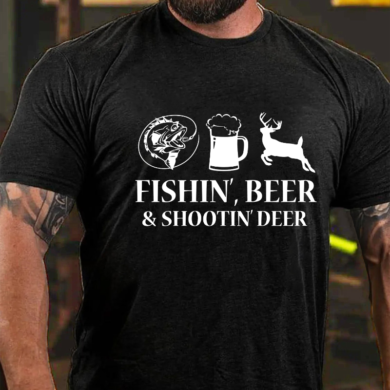 Fishin', Beer & Shootin' Deer Funny Print T-shirt