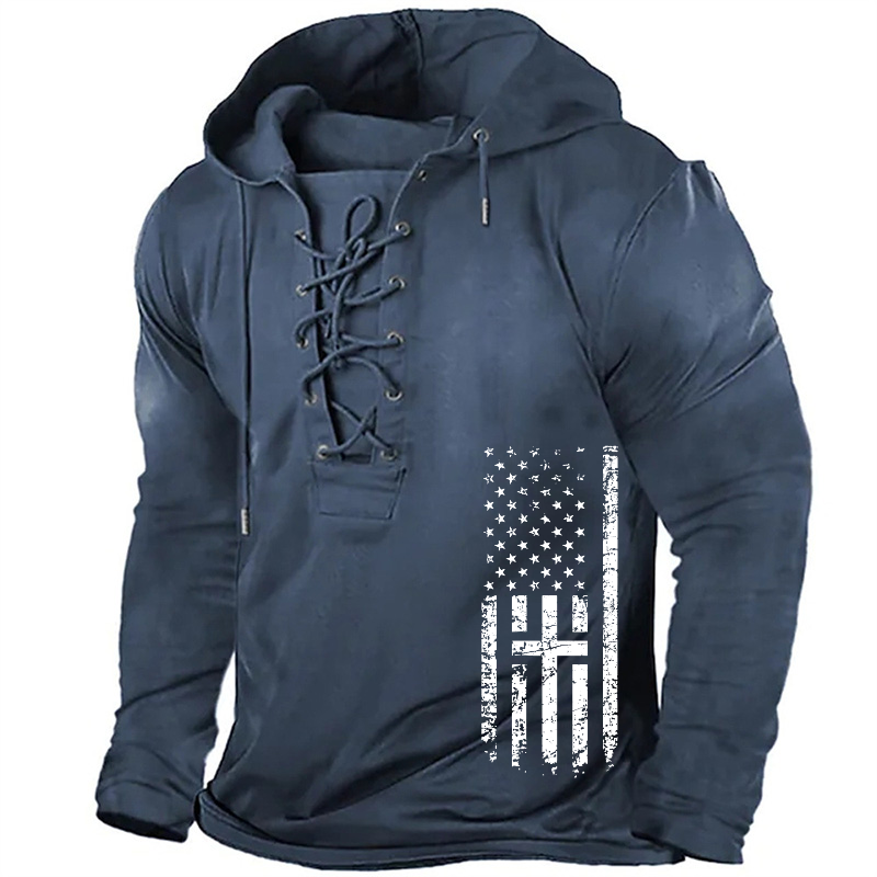 Christian Cross American Flag Retro Hoodie
