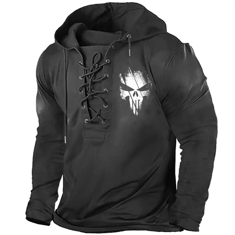 Classic Hand Drawn Skull Print Retro Hoodie