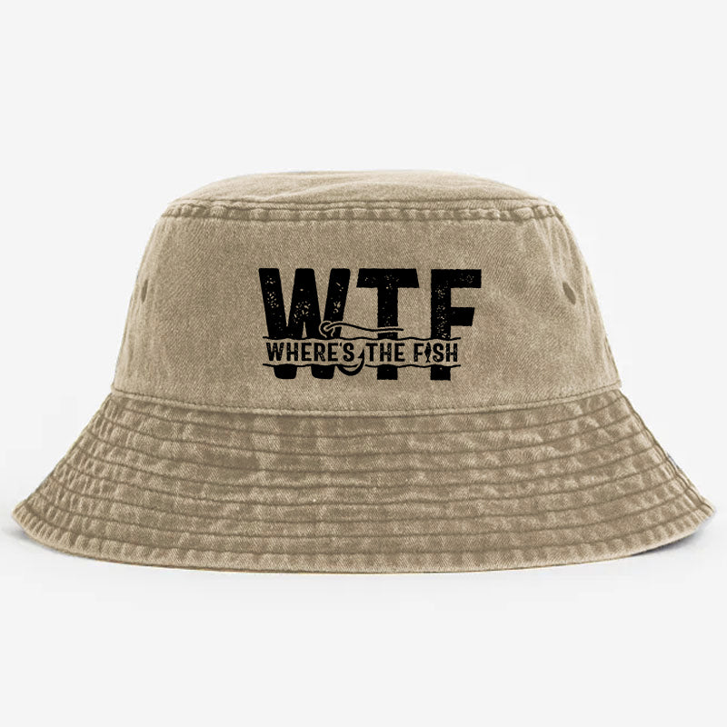 WTF Where's The Fish Funny Print Bucket Hat