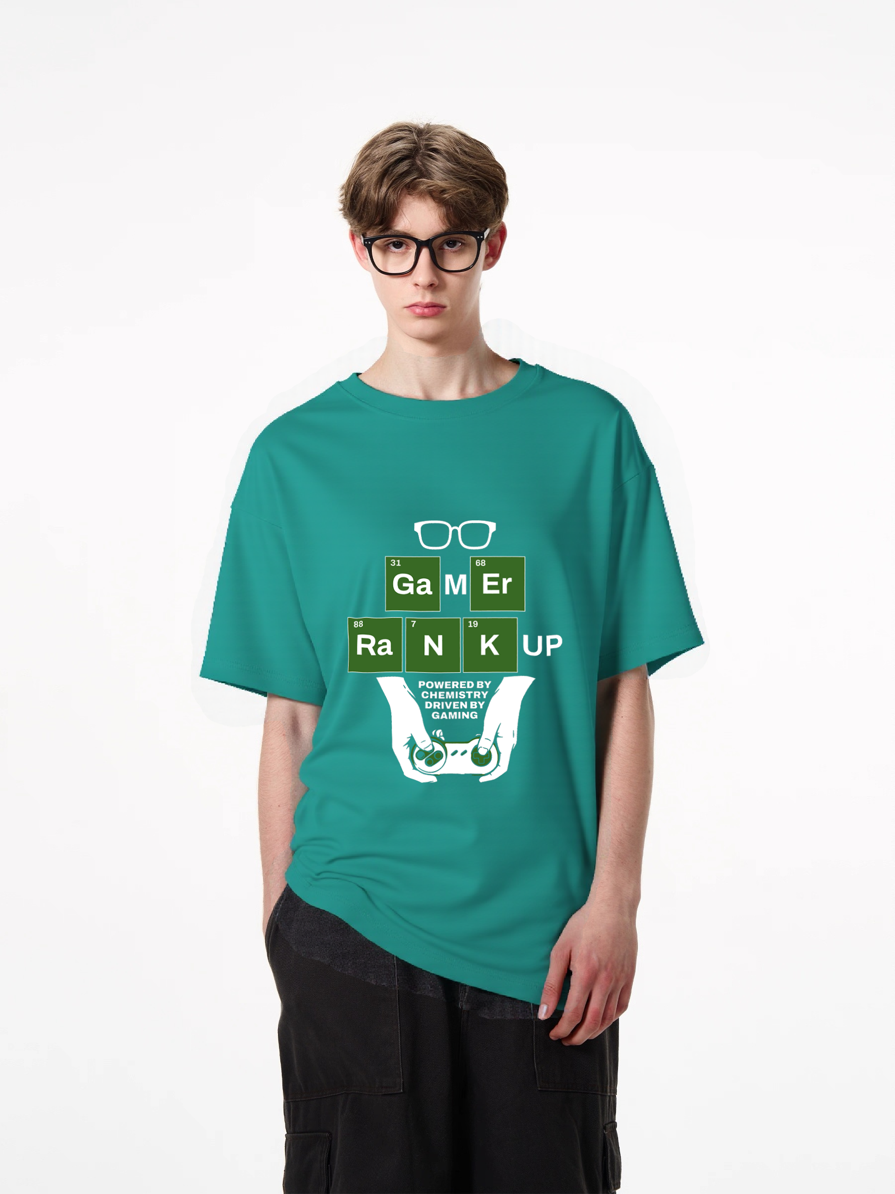1pcs Gamer Elements T Shirt with Glasses Print Trendy Design in Various Colors 180g Pure Cotton Tee Featuring Rank Up and Controller Graphic Perfect for Gaming Enthusiasts Fun and Functional Timeless Designs