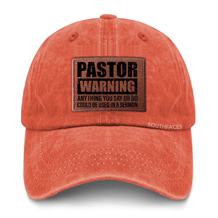 Pastor Warning Anything Leather Patch Cap