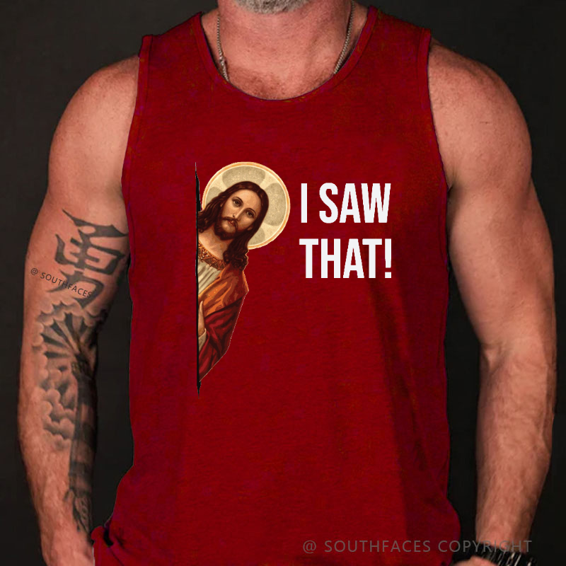 I Saw That Funny Jesus Print Men's Tank Top