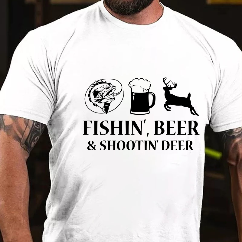 Fishin', Beer & Shootin' Deer Funny Print T-shirt
