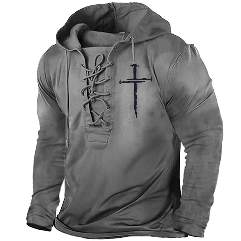 Classic Christian Cross Print Retro Hoodie