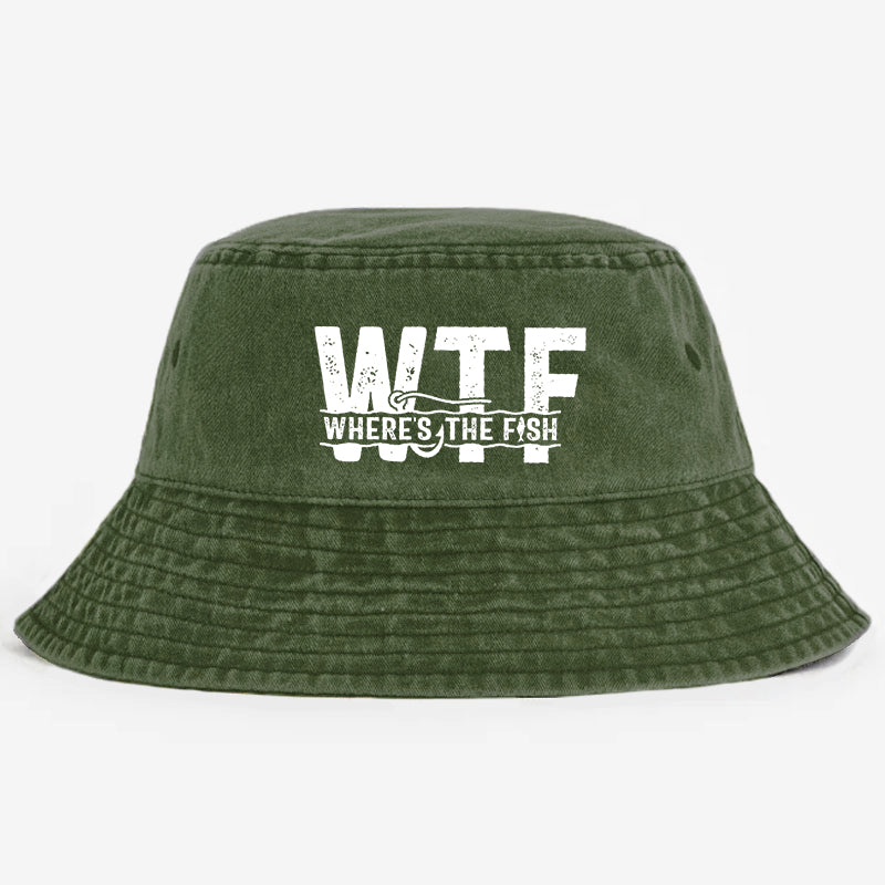 WTF Where's The Fish Funny Print Bucket Hat