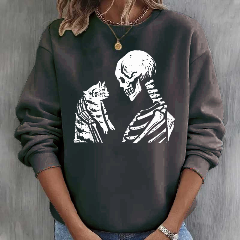 Skeleton Cat Cute Kitten Funny Halloween  Women  Sweatshirt