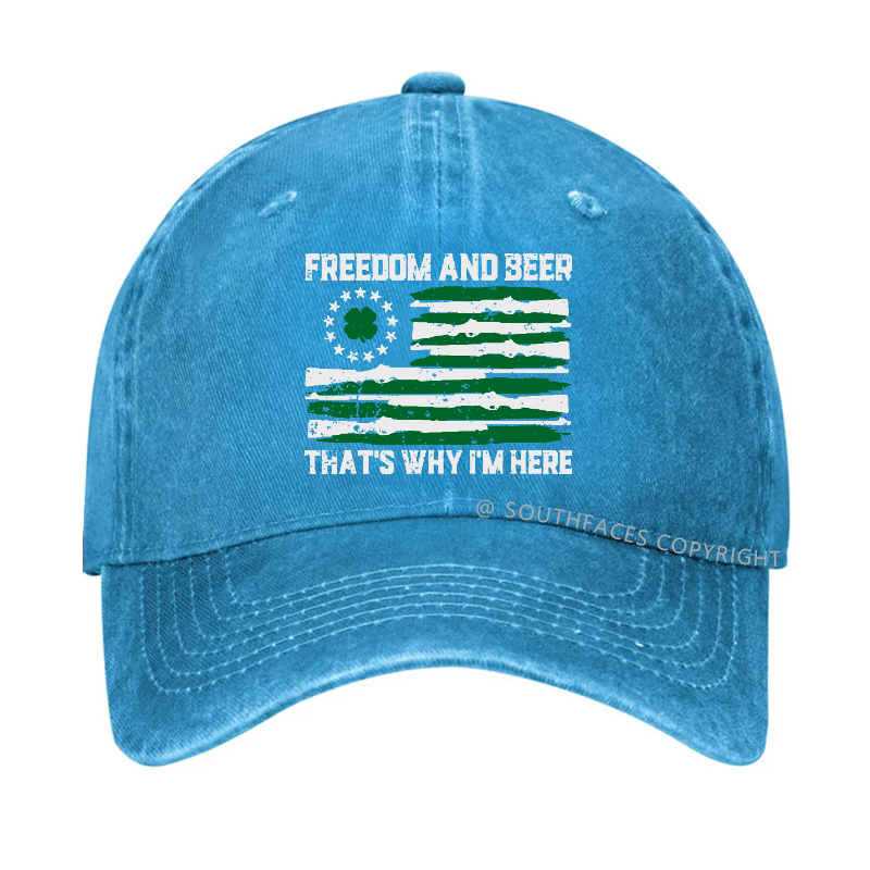 Freedom And Beer That's  Why I'm Here USA Flag Print Hat
