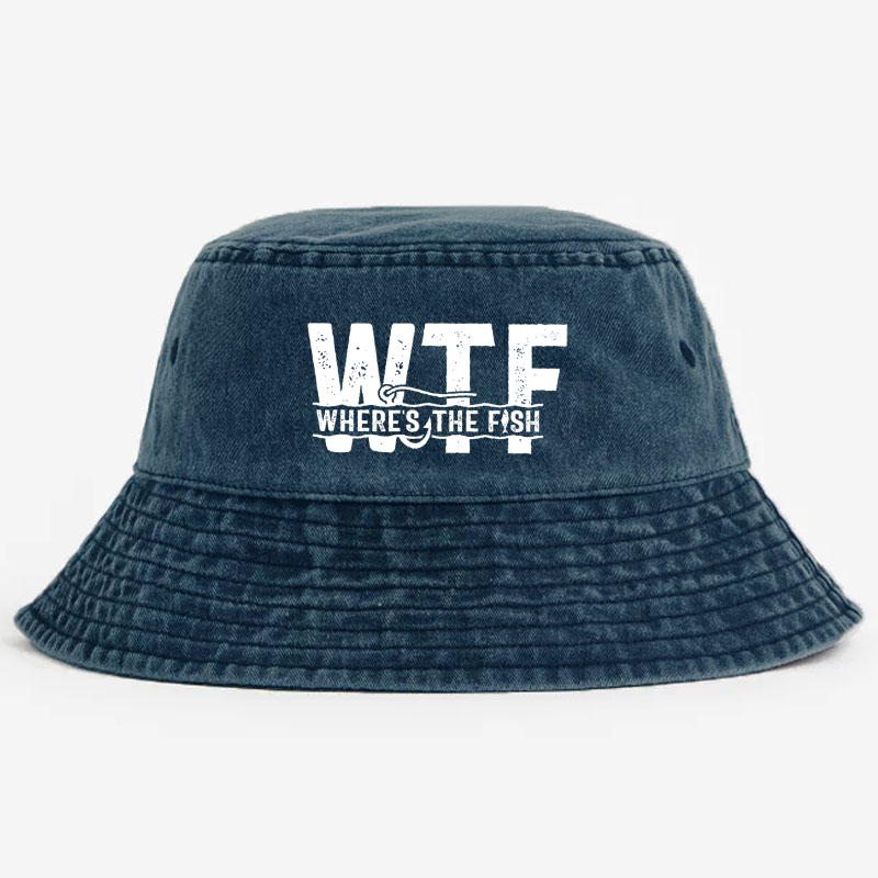 WTF Where's The Fish Funny Print Bucket Hat