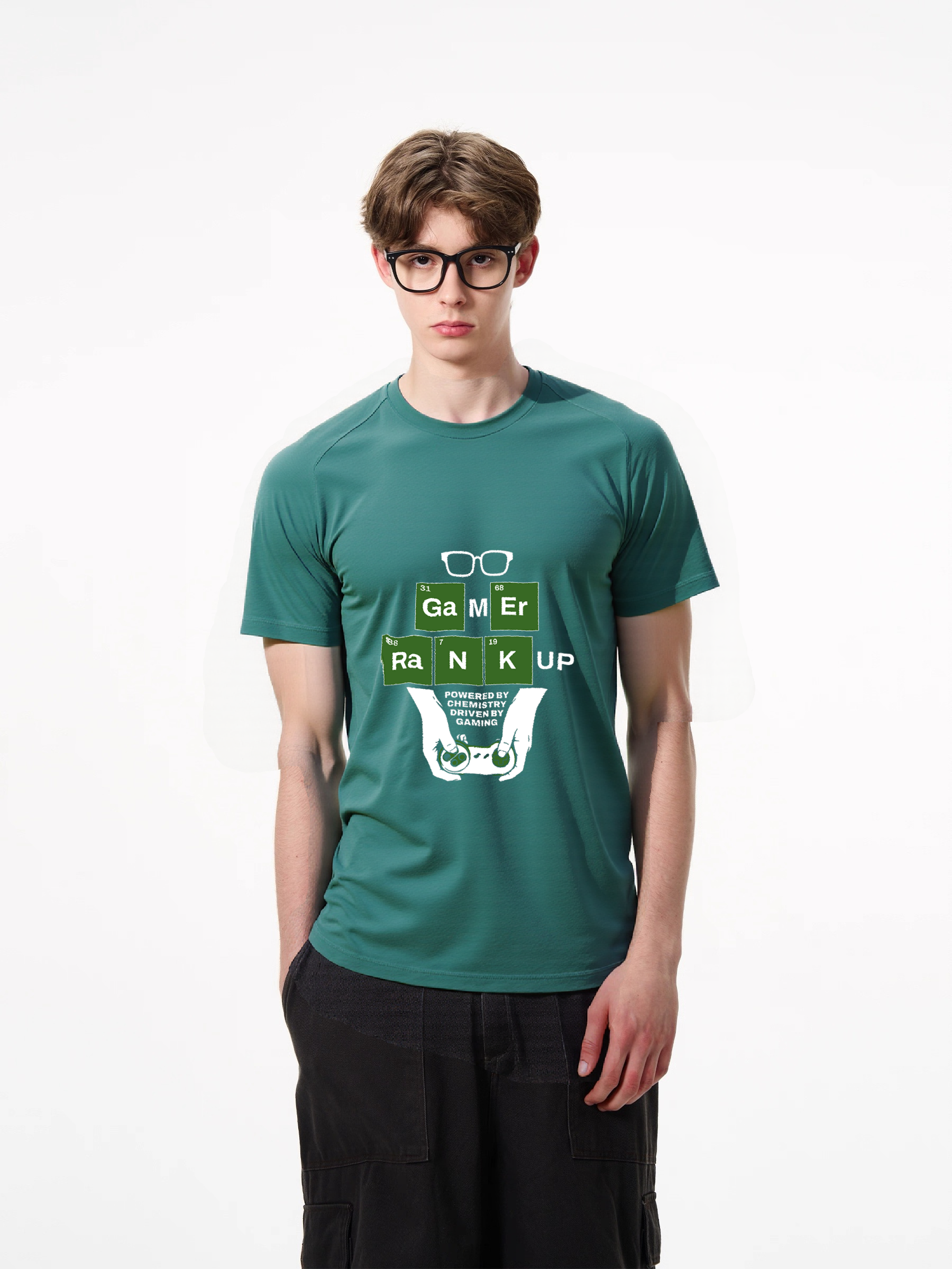 1pcs Gamer Elements T Shirt with Glasses Print Trendy Design in Various Colors 180g Pure Cotton Tee Featuring Rank Up and Controller Graphic Perfect for Gaming Enthusiasts Fun and Functional Timeless Designs