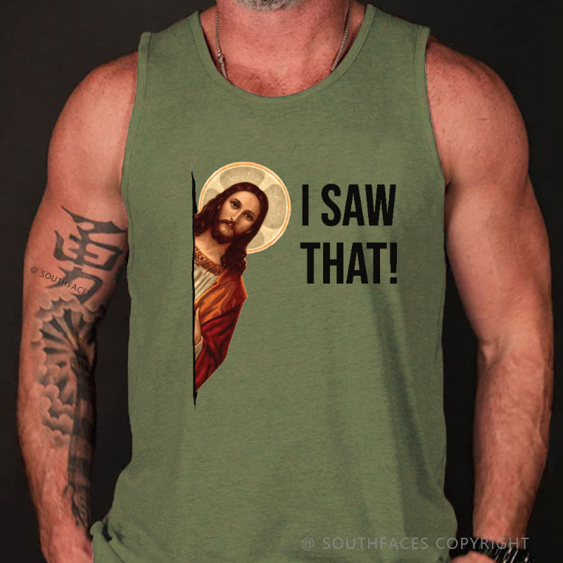 I Saw That Funny Jesus Print Men's Tank Top