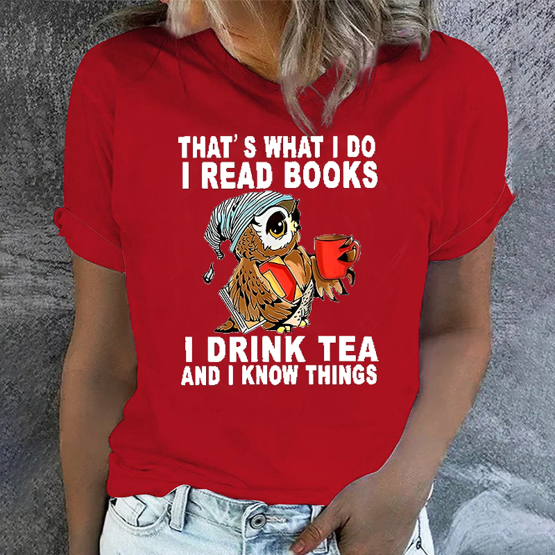 That's What I Do I Read Books Owl Graphic Print T-shirt