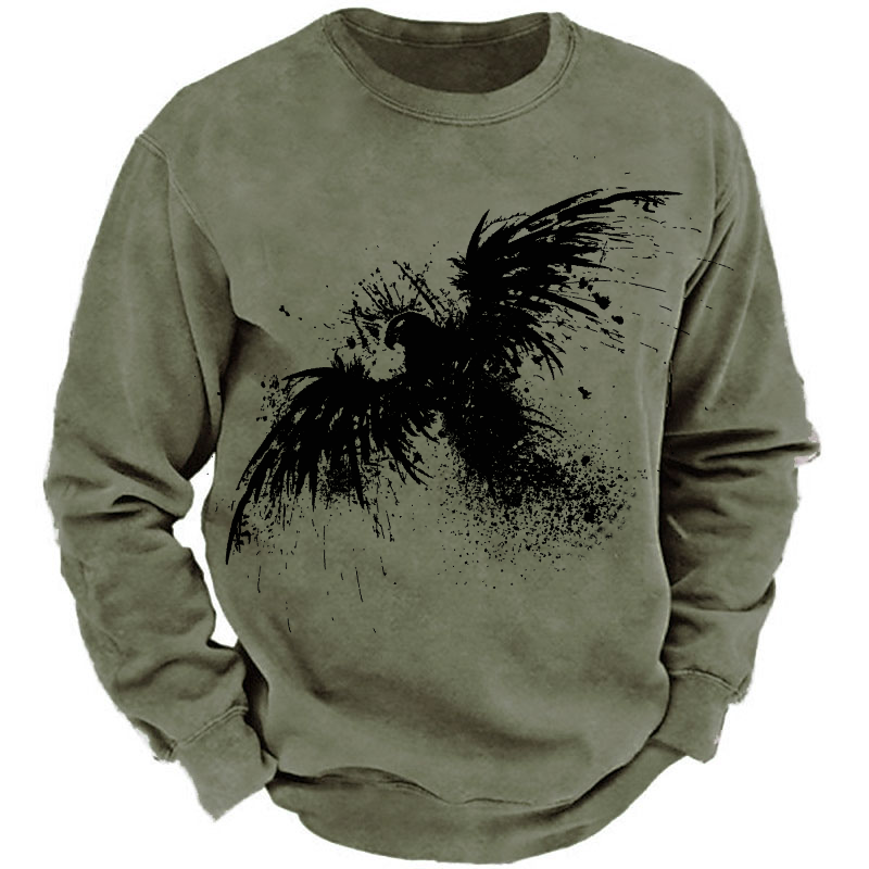 Men's Retro Ink Eagle Design Sweatshirt