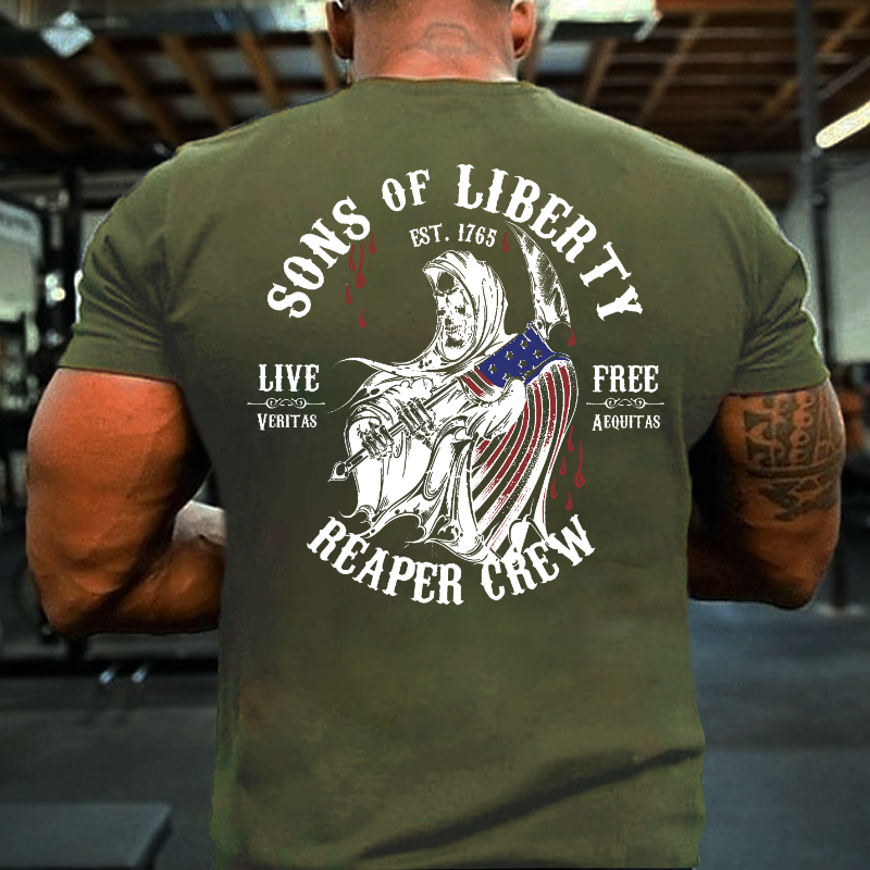 Sons of Liberty Reaper Crew Live Free Veritas Aequitas T-shirt