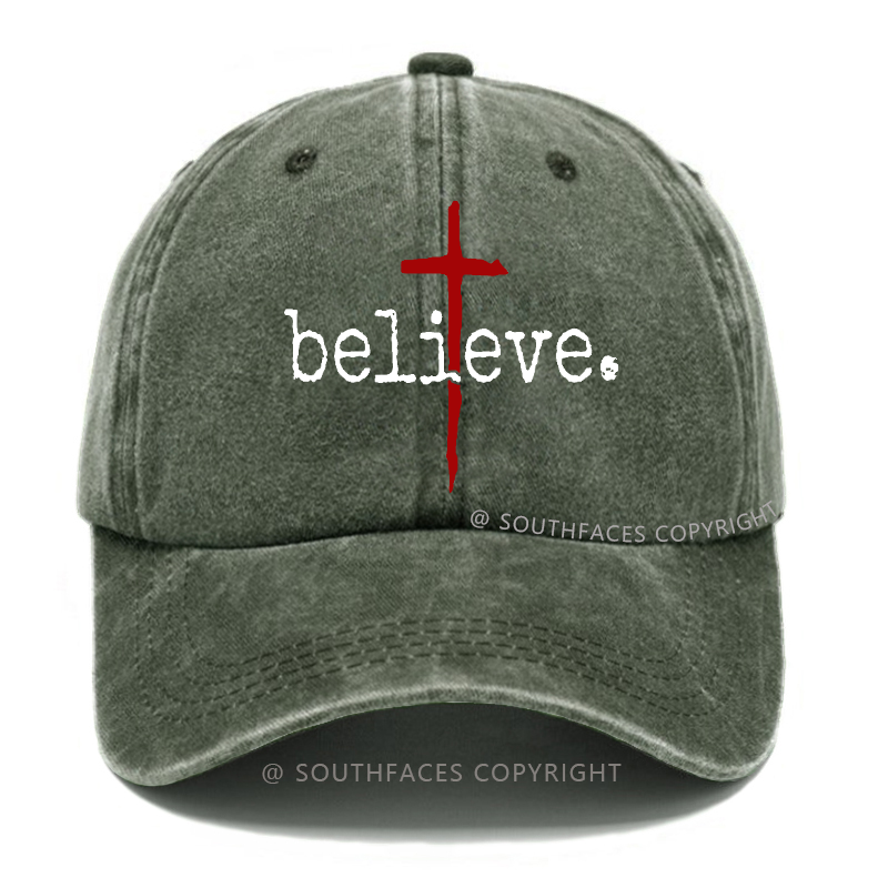 Believe Cross Print Christian Baseball Hat