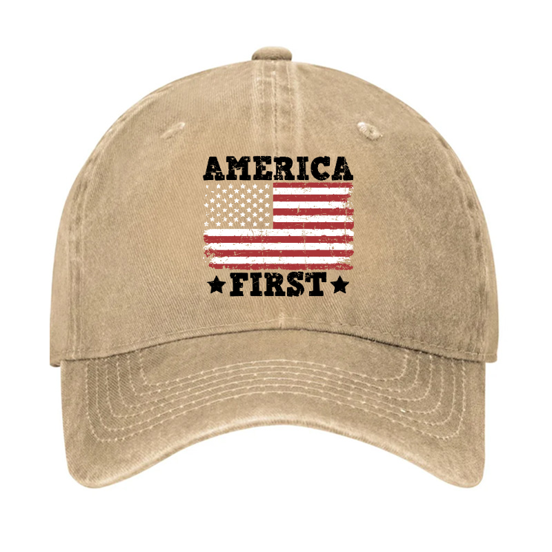 America First With USA Flag Print Hat