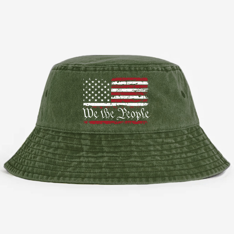 We The People With USA Flag Print Bucket Hat