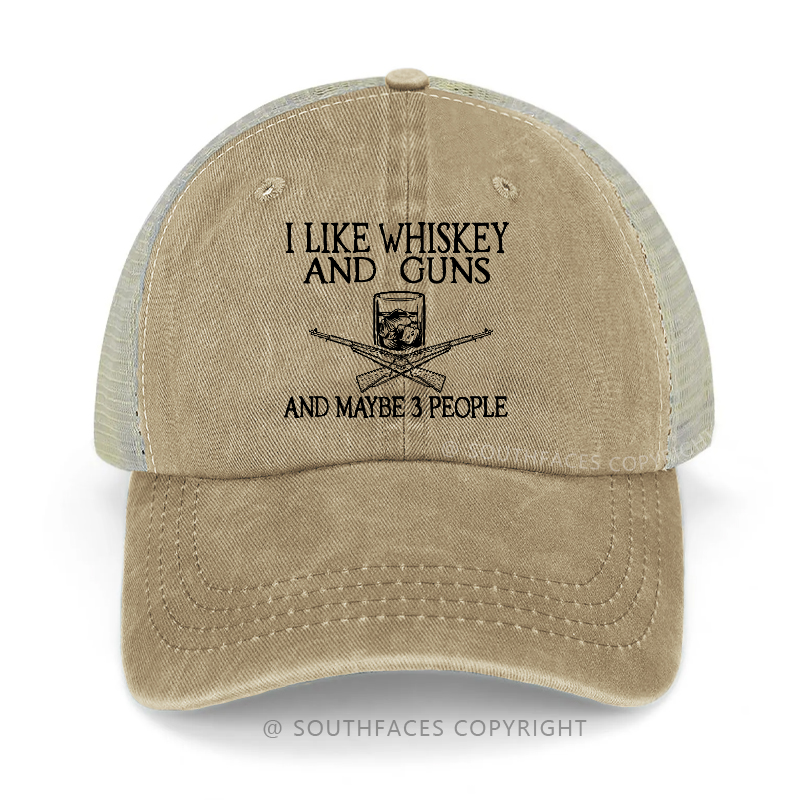 I Like Whiskey And Guns And Maybe 3 PeopleM1 Garand Print Trucker Cap