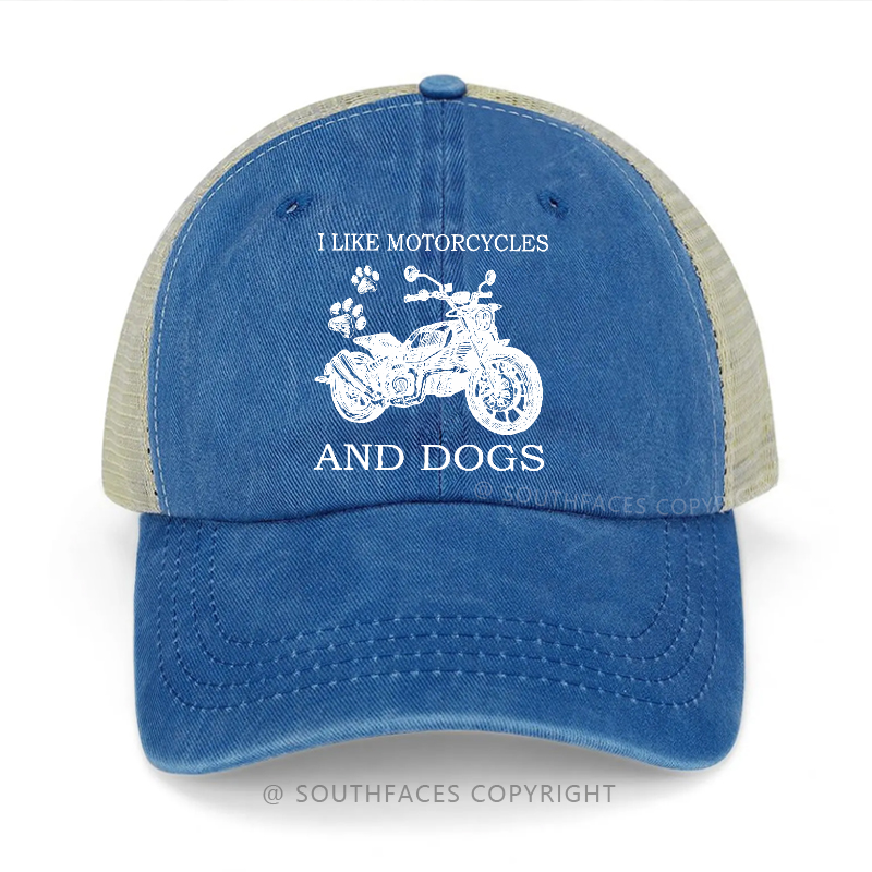 I Like Motorcycles And Dogs Print Custom Trucker Cap