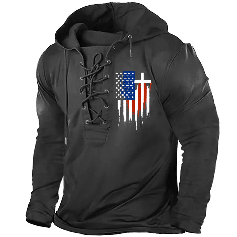 American Colorful Religious Cross Flag Retro Hoodie